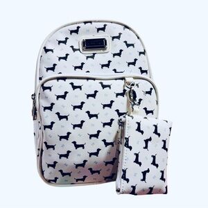 Madden Girl White and Black Dog Print Backpack Set